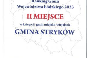 Dyplom dla Gminy Stryków - II miejsce, Ranking Gmin Województwa Łódzkiego 2023