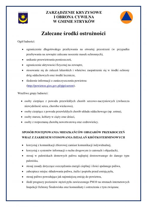 Powiadomienie  o ryzyku wystąpienia przekroczenia poziomu informowania dla pyłu zawieszonego PM10 w powietrzu  POZIOM 2