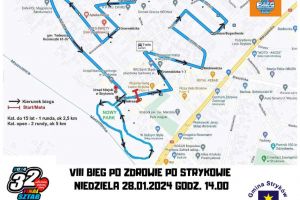 Plakat informacyjny, mapka Biegu po zdrowie, Sztab # 4061 OSP Stryków