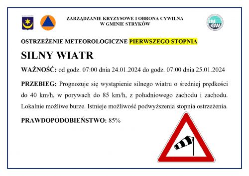 Ostrzeżenie meteorologiczne 24.01.2024