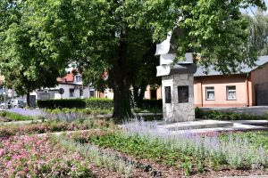 Skwer przy ul. Warszawskiej, odświeżony Pomnik Książki wraz z nowymi nasadzenia wokół pomnika