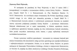 Pismo Burmistrza Strykowa do Wojewody Łódzkiego  z dn. 16.03.2020 r.