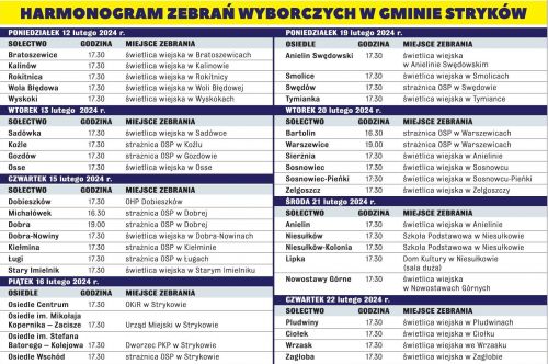 Harmonogram zebrań wyborczych w jednostkach pomocniczych
