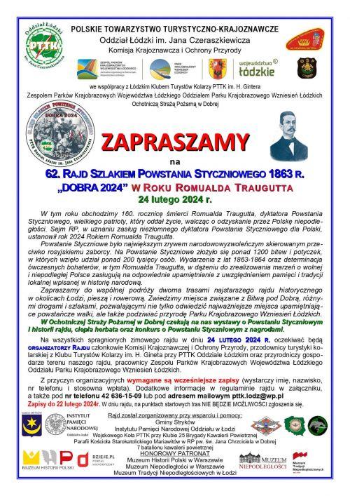Zaproszenie na 62. Rajd Szlakiem Powstania Styczniowego 1863 r. „Dobra 2024”.
