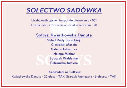 Wyniki w Sadówce