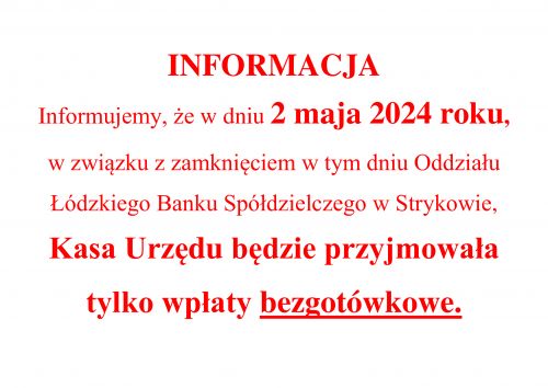 Informacja o pracy Kasy Urzędu