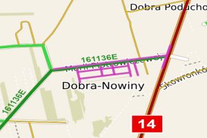 Mapka obrazująca ślady dróg planowanych do budowy.