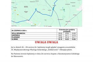 Mapa przejazdu wyścigu na terenie Gminy Stryków