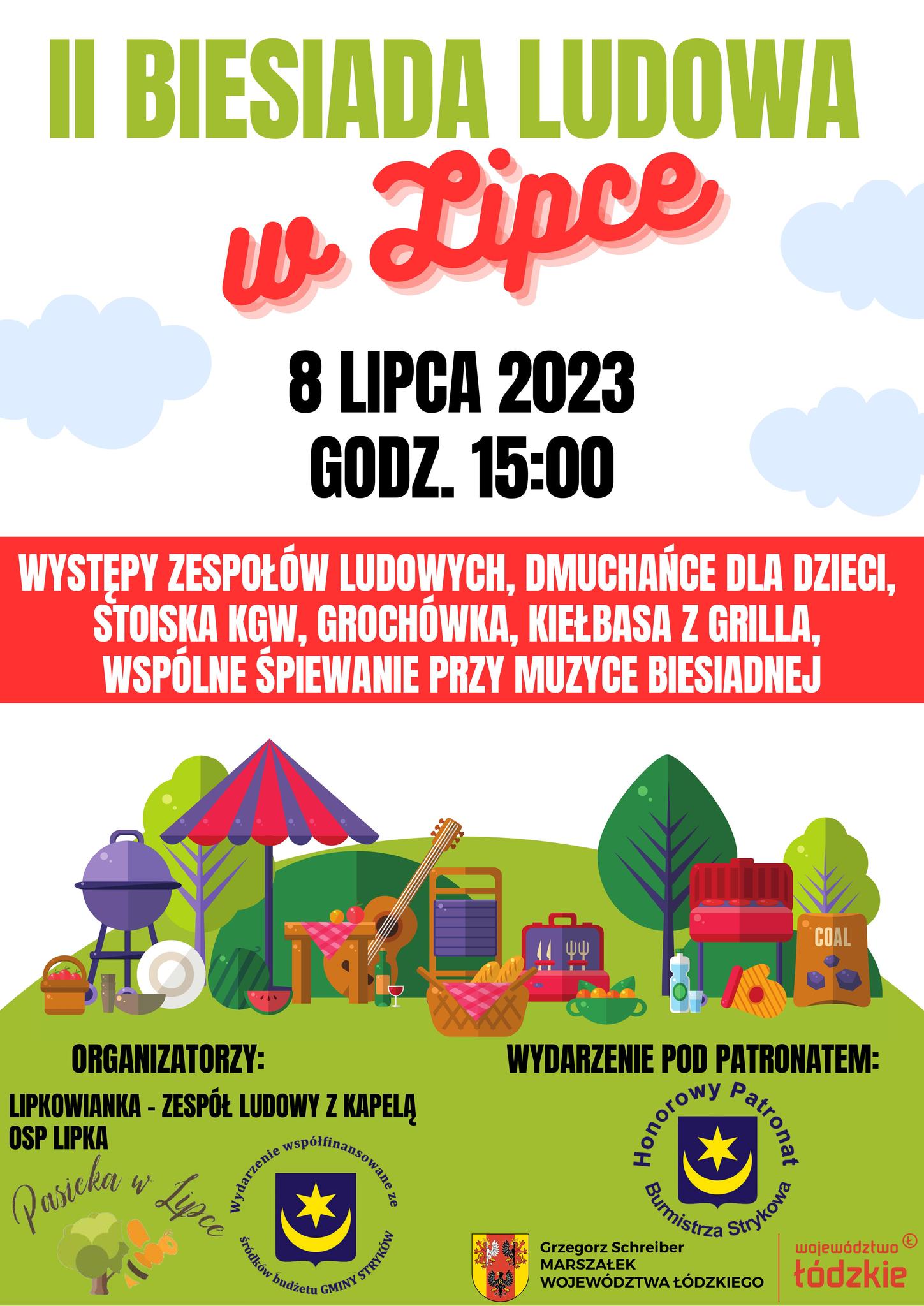 Plakat informacyjny, II Biesiada Ludowa w Lipce