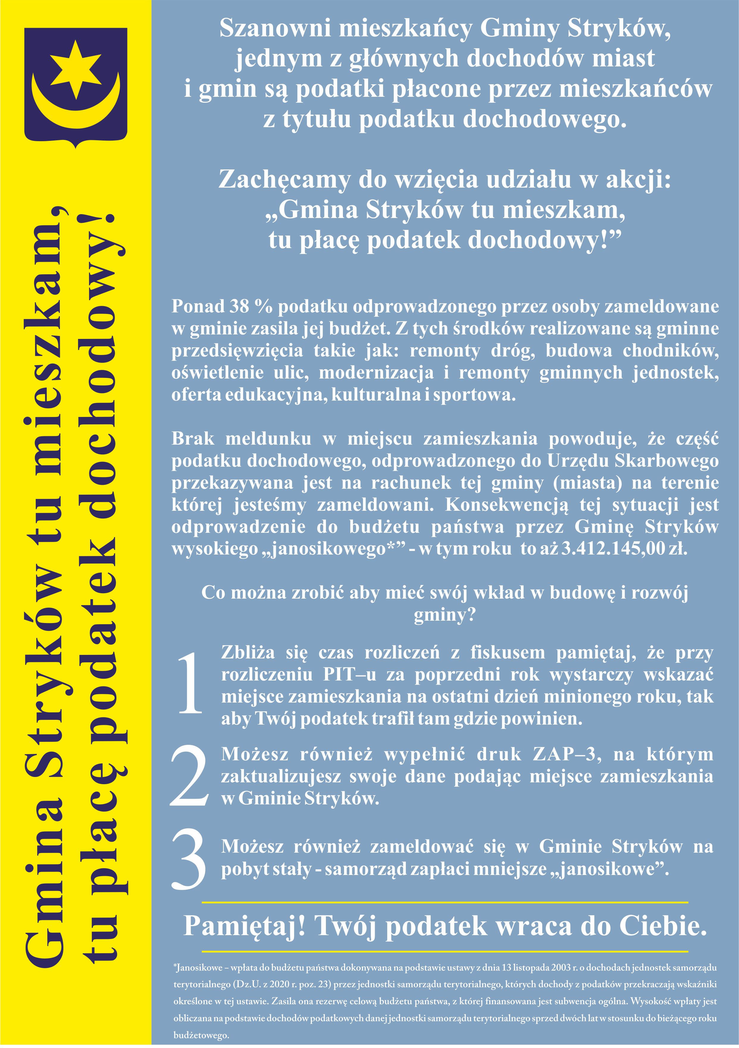 Gmina Stryków tu mieszkam, tu płacę podatek dochodowy!