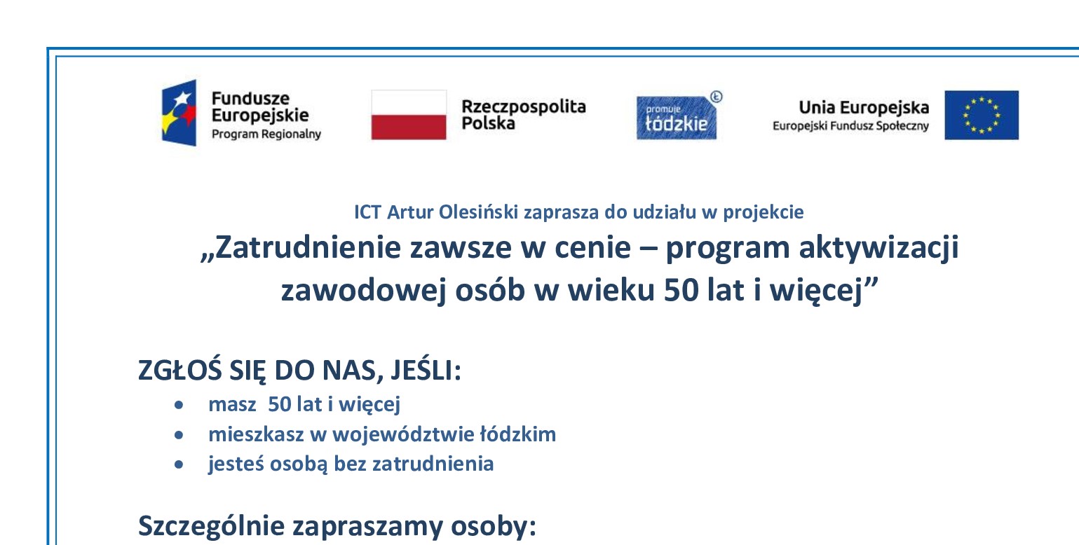 Zatrudnienie zawsze w cenie - program aktywizacji zawodowej osób w wieku 50 lat i więcej