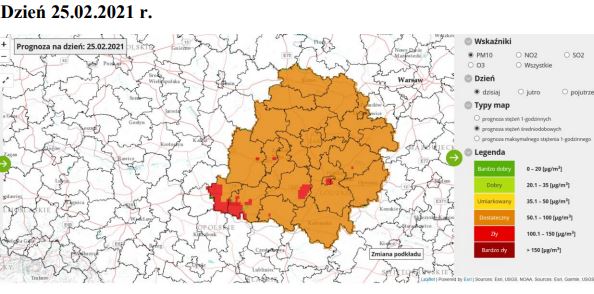 Możliwość wystąpienia smogu pyłowego