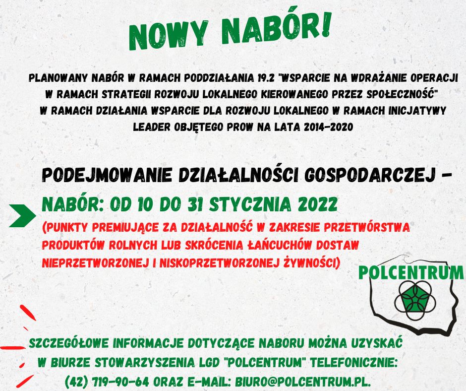 Polcentrum - nabór wniosków na podejmowanie działalności gospodarczej