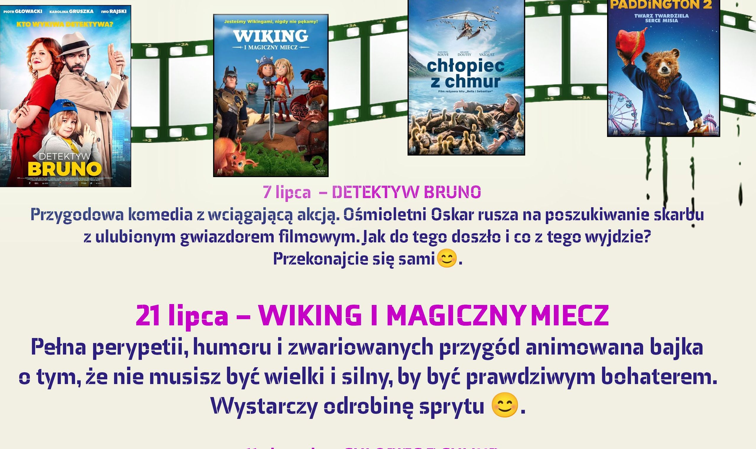 Zapraszamy na Familijne Kino Plenerowe w parku nad Moszczenicą!