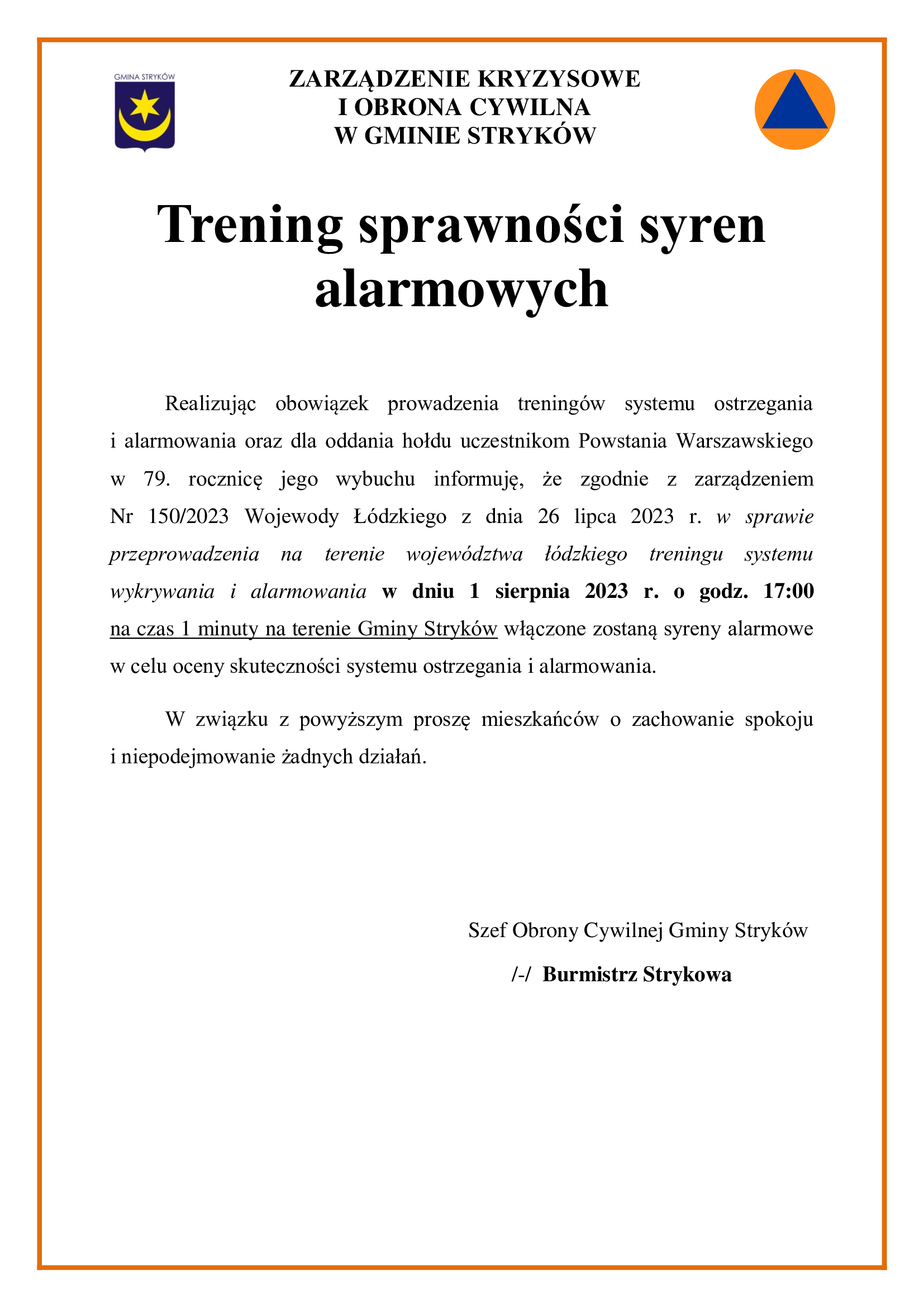 1. sierpnia zawyją syreny