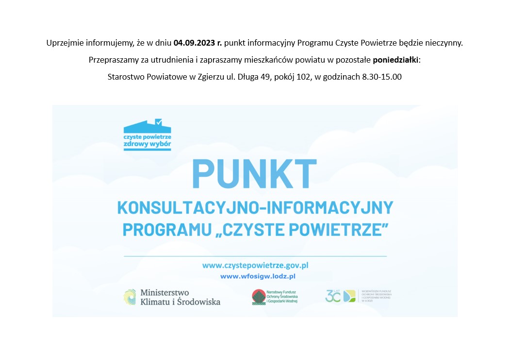 Punkt Konsultacyjny Programu ”Czyste Powietrze” - informacja