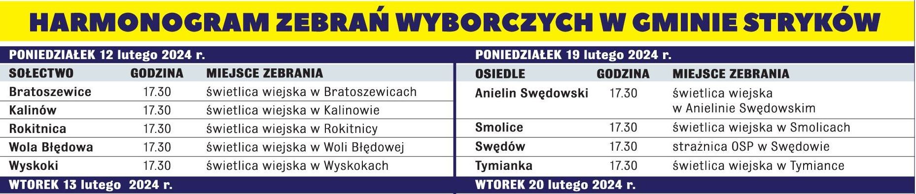 Zebrania wyborcze jednostek pomocniczych Gminy Stryków